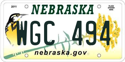 NE license plate WGC494