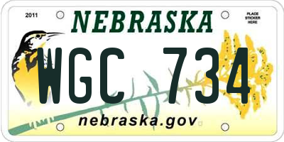 NE license plate WGC734