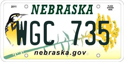 NE license plate WGC735
