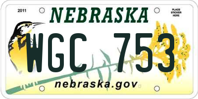 NE license plate WGC753
