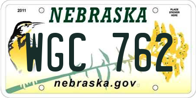 NE license plate WGC762