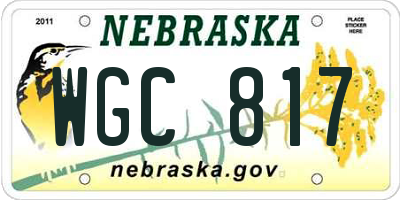 NE license plate WGC817