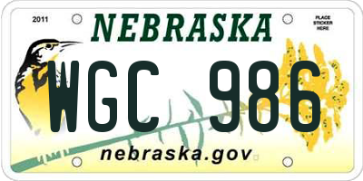 NE license plate WGC986