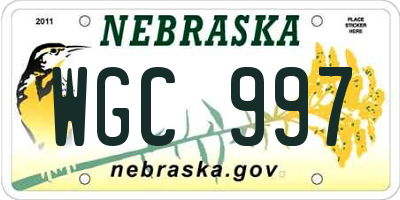 NE license plate WGC997
