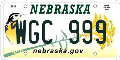 NE license plate WGC999