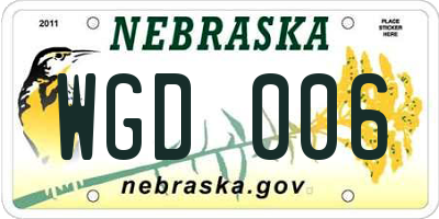 NE license plate WGD006