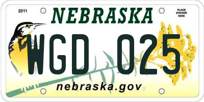 NE license plate WGD025