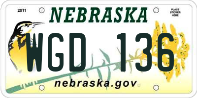 NE license plate WGD136