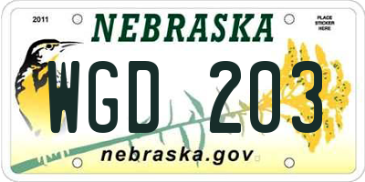 NE license plate WGD203