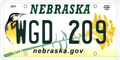 NE license plate WGD209