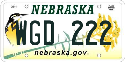 NE license plate WGD222