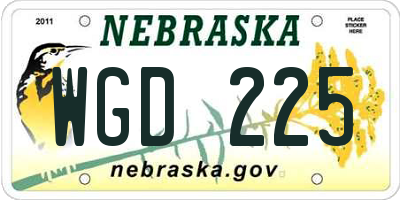 NE license plate WGD225