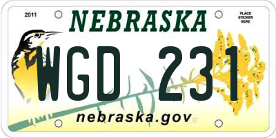 NE license plate WGD231