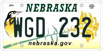 NE license plate WGD232