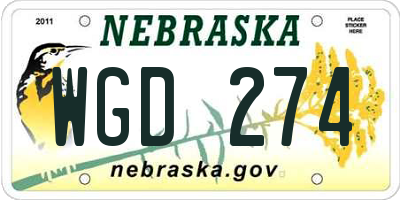 NE license plate WGD274