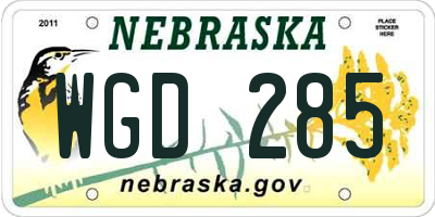 NE license plate WGD285