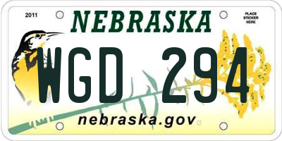 NE license plate WGD294