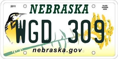 NE license plate WGD309