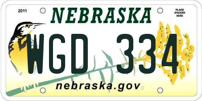 NE license plate WGD334