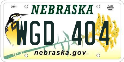NE license plate WGD404