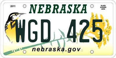 NE license plate WGD425