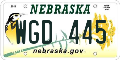 NE license plate WGD445