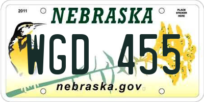 NE license plate WGD455