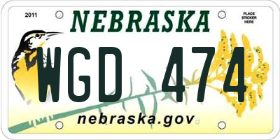 NE license plate WGD474