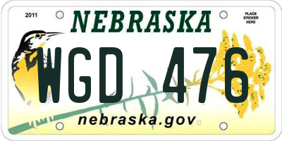 NE license plate WGD476
