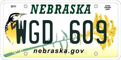 NE license plate WGD609
