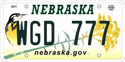 NE license plate WGD777