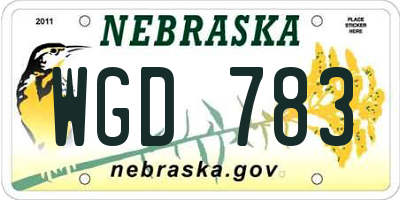 NE license plate WGD783