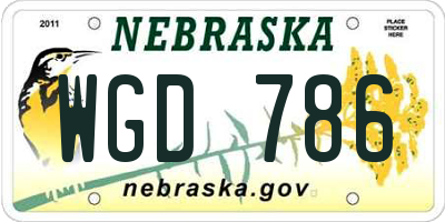 NE license plate WGD786