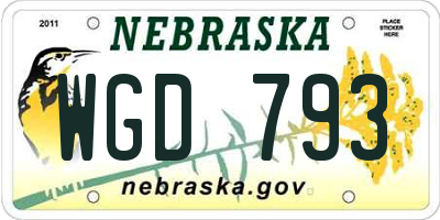 NE license plate WGD793