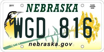 NE license plate WGD816