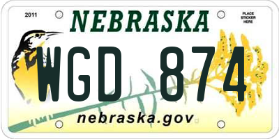 NE license plate WGD874