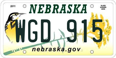 NE license plate WGD915
