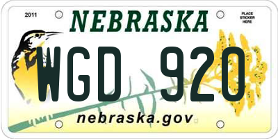 NE license plate WGD920