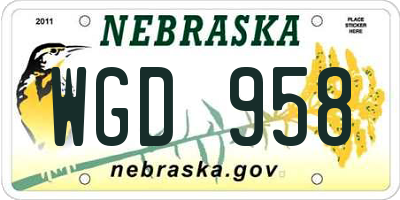 NE license plate WGD958
