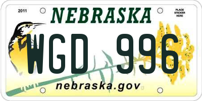NE license plate WGD996