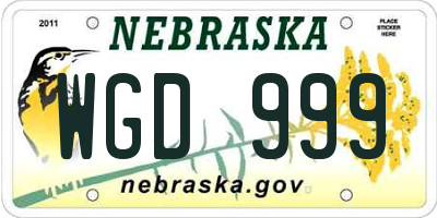 NE license plate WGD999