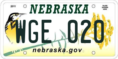 NE license plate WGE020