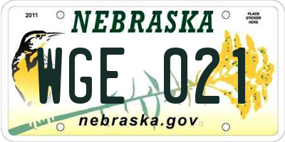 NE license plate WGE021