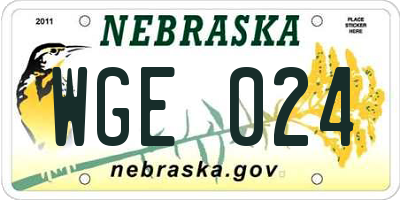 NE license plate WGE024