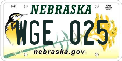 NE license plate WGE025