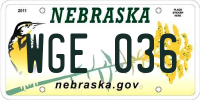 NE license plate WGE036