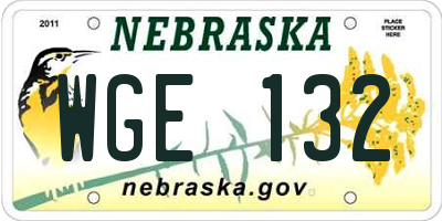 NE license plate WGE132