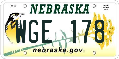 NE license plate WGE178