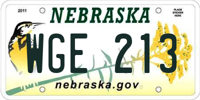 NE license plate WGE213