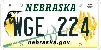 NE license plate WGE224